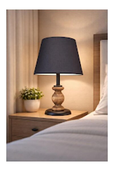 DEDE Mi̇mbre Black Lampshade with Natural Wood Black Lampshade with Hat Shape