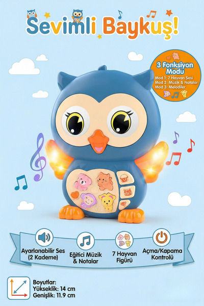 craftivio Sevimli Baykuş - Işıklı Sesli Müzikli Eğitici Bebek Oyuncağı Piyano...