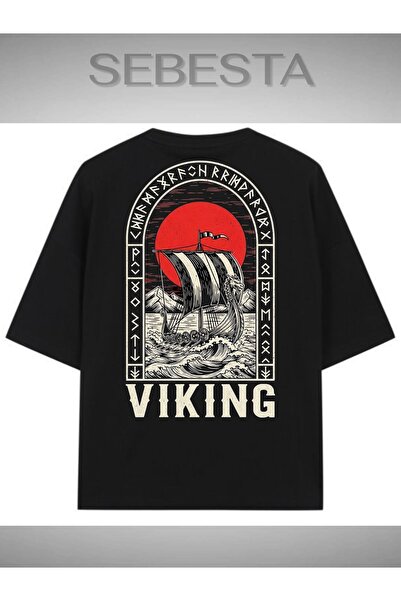 Sebesta Fashion تي شيرت فايكنج مطبوع بريميوم كبير الحجم