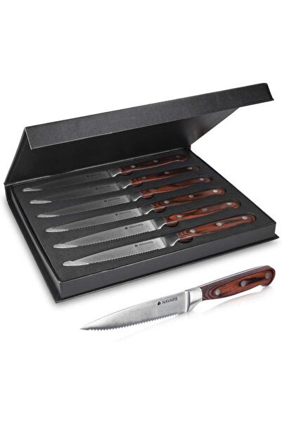 Navaris 6-piece steak knife set with wooden handle, 48114.01.06