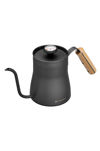 Navaris pour-over coffee kettle, 1000 ml, integrated thermometer, silver, woo...