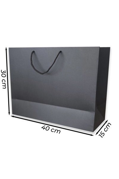 ABB Matbaa 2 Adet Lüks Siyah Karton İpli Çanta Kağıt Poşet (40x30x15) - İp Re...