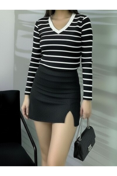 ATALYA ACCESSORY Striped V-Neck Women's Blouse