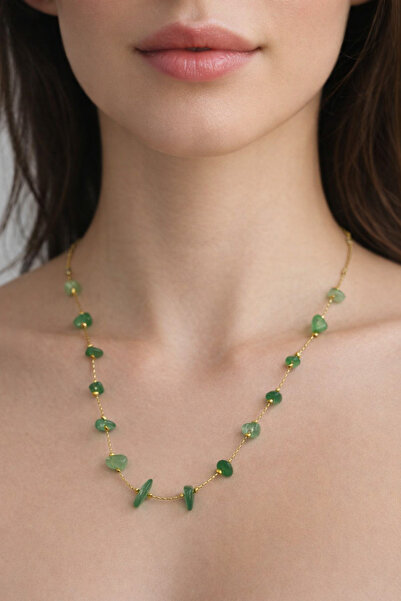 Vinlora Design Aventurine Natural Stone Chain Necklace – Green Natural Stone ...