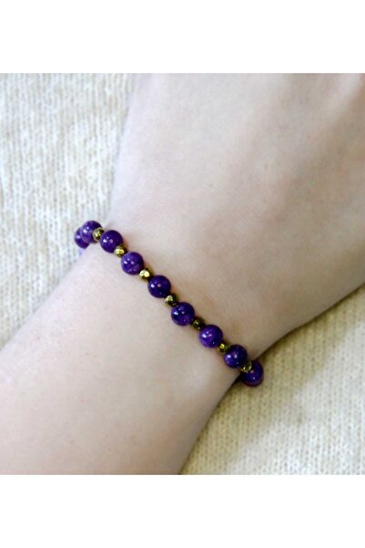 esha Natural Stone Amethyst Hematite Natural Stone Women's Natural Stone Brac...
