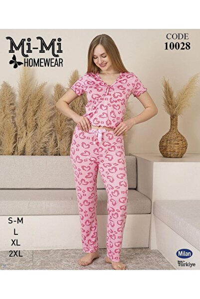 Mimi Homewear Σετ πιτζάμες ροζ με κορδόνια και σχέδιο καρδιάς