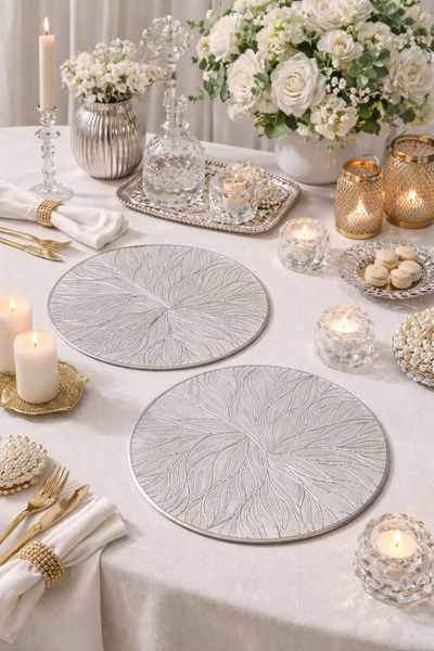 moontime alaçatı Gümüş Kaplama Silver Desenli Supla 2’li Set Modern Ramazan D...