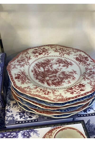 hediye Esterhomedecor Set of 6 Porcelain Serving Plates Red