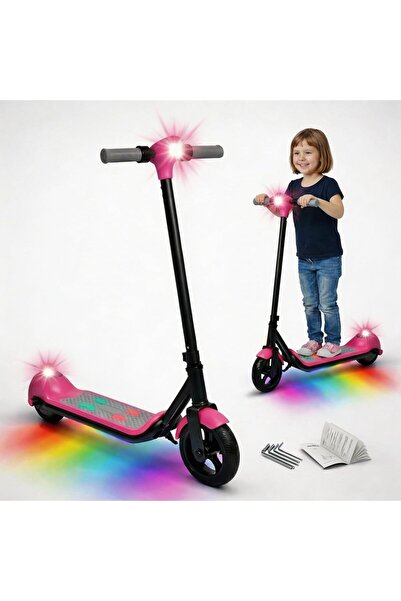AYEBIA سكوتر كهربائي للأطفال مزود بأضواء LED ومكبر صوت بلوتوث