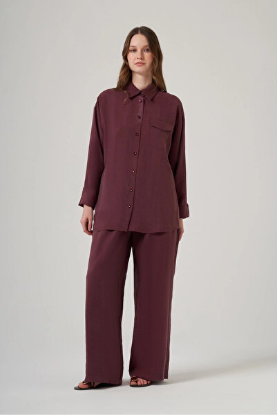 Nuss 1063 Basic Pants Suit with Single Pocket Detail - Plum