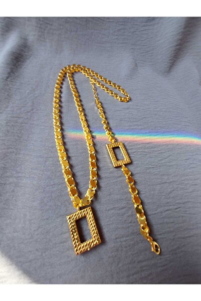 GEZERGOLD TAKI Gram kare külçe kalemli arpa zinicr Kolye Bileklik seti 60cm