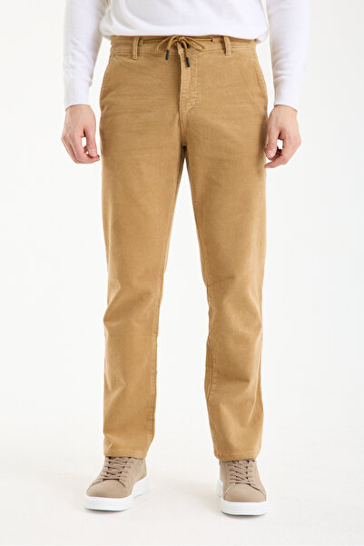 muzzo jeans Elastična struka bež Somot Rebrasto chino pantalone