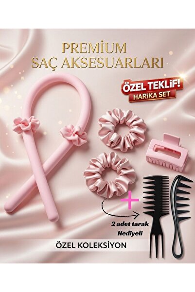 YURISH Heatless Hair Styling Set Powder Pink Satin Hair Bun Hair Curler Set w...