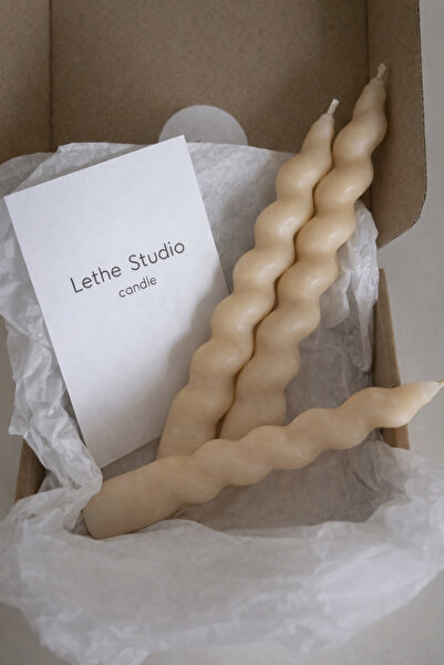 Lethe Design 3’lü Mum Seti-Dekoratif Burgulu İtalyan Şamdan Mumu-Kokulu 3 Adet