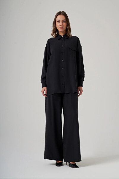 Nuss 1063 Basic Pants Suit with Single Pocket Detail - Black