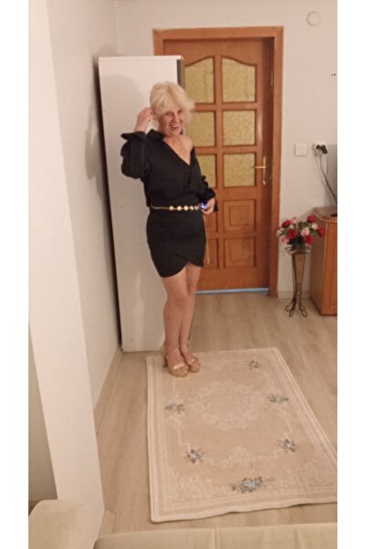Butik Çizgili siyah elbise