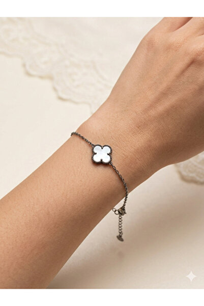 ANGELSS JEWELLERY Van Cleeff Single Clover Model White Silver Bracelet (Singl...