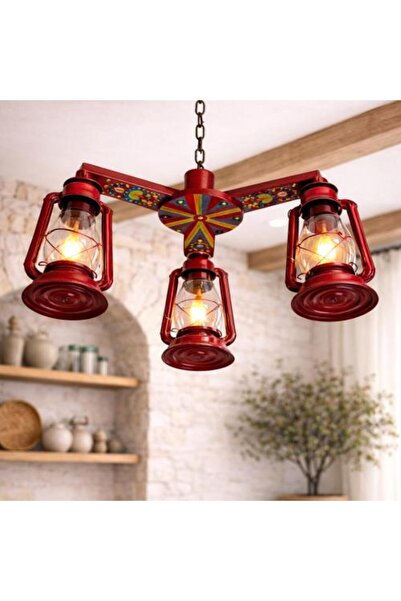 genric Three Lantern Rustic Chandelier Red