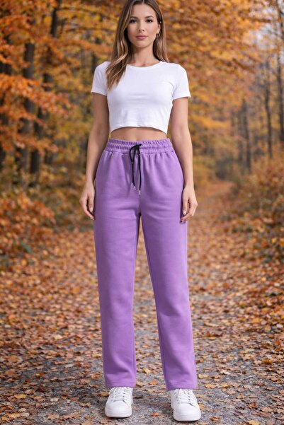 DağdevirenTekstil Women's Lilac Straight Leg 3 Thread Sweatpants
