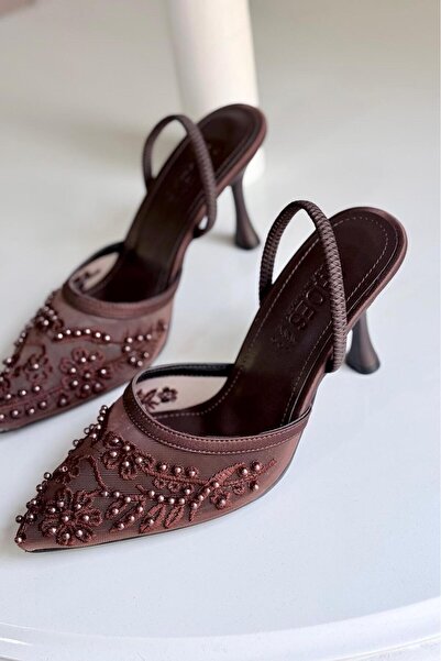 yezy shoes Lace Pearl Detailed Elastic Heeled Shoes Wedding Dress Engagement ...