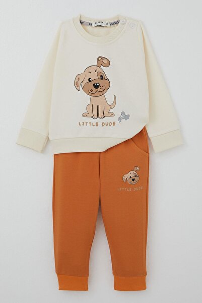 Breeze Baby Boy Tracksuit Set Cute Puppy Printed 6 Months-2 Years, Cream