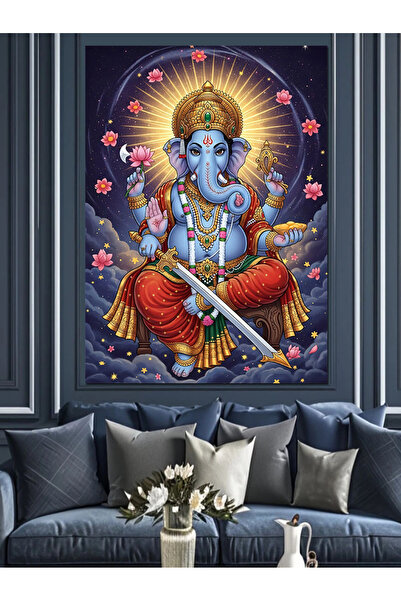 karizmart Hindu Tanrısı Lord Ganesha Portresi Dekoratif Kanvas - Mdf Ahşap Tablo