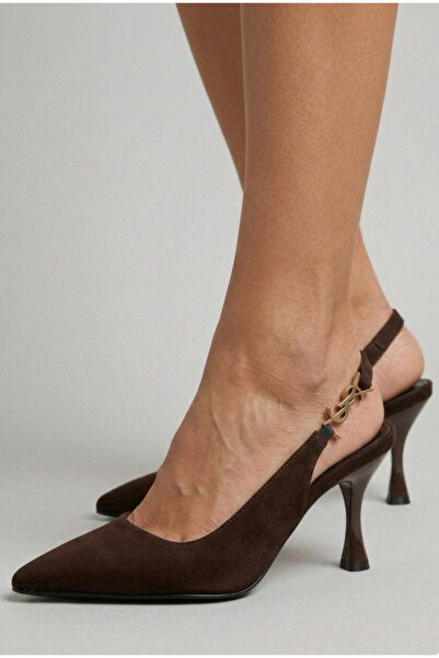 ŞAH Suede High Quality Open Back 7cm Heeled Evening Dress Shoes