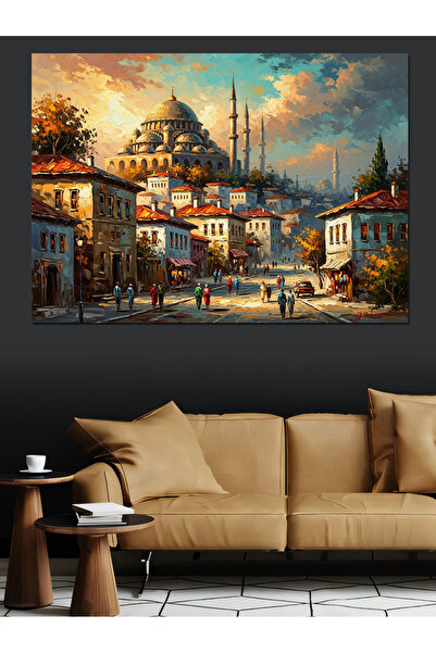 karizmart Gün Batımı İstanbul Camii Ve İnsanlar Dekoratif Kanvas - Mdf Ahşap ...