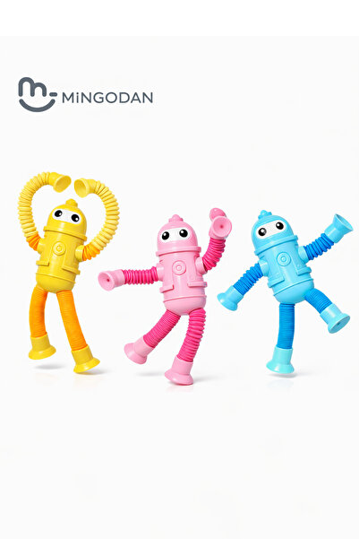 MİNGODAN Vantuzlu Robotik Oyuncak - Esnek Çek Bırak Robot Oyuncak (3 Adet) Ço...
