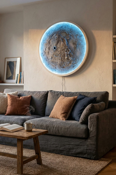 moontime alaçatı El Yapımı Büyük Boy Ay Tablo, RGB LED Işıklı, Duvar Dekoru 1...