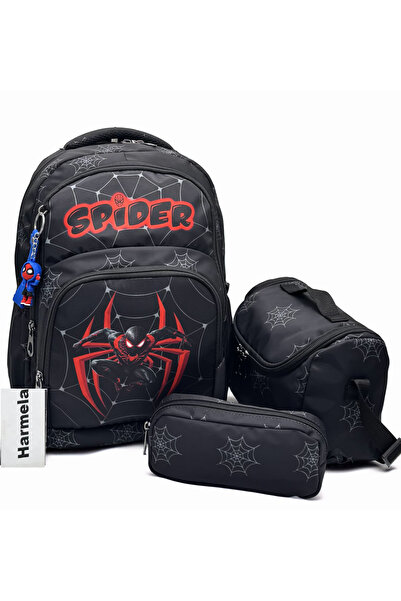 Harmela Black Color Character Patterned First School Bag 3-Piece Set Backpack...