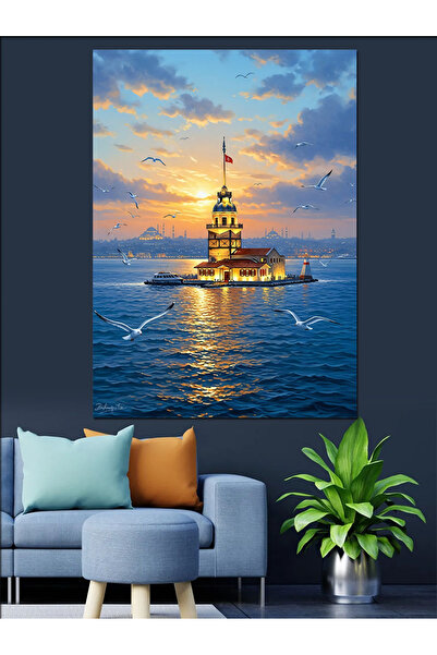 karizmart Kız Kulesi Ve İstanbul Denizi Dekoratif Kanvas - Mdf Ahşap Tablo