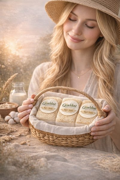Güzeldost Natural Pumpkin Fiber Goat Milk Soap 3-Pack (3 Pieces) – Fiber Peeling Effect, Gentle Cleansing