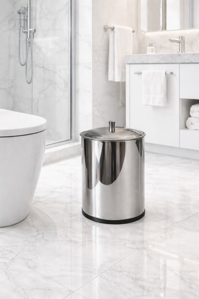DMR HOME Kapaklı Metal Banyo Çöp Kovası – Paslanmaz Çelik Modern Tuvalet Çöp ...