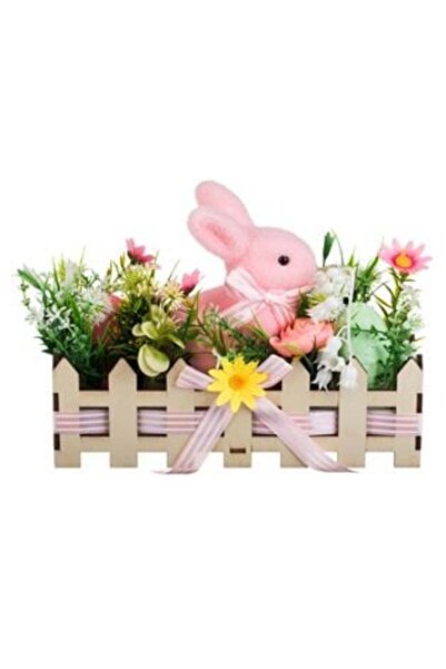 OEM Easter Decoration with Wooden Fence Decorated with Pink Bunny Ribbon Flow...