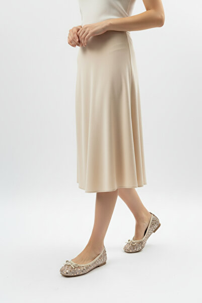 SOFT Pantofi de damă cu paiete și fundă, confortabili, bej balerini