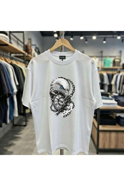 playwear Tricou cu imprimeu Blue Eyed Eagle, 100% bumbac, oversize, croială l...