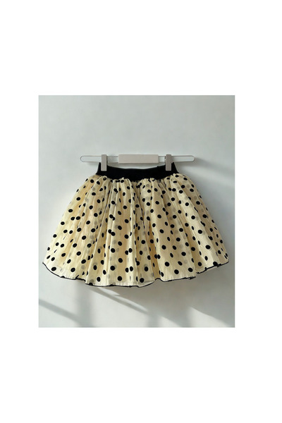 Handmade Kız Çocuk Puantiyeli Sarı Organze Tül Tütü Etek