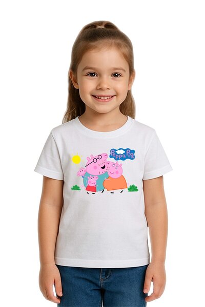 SEDİRLİ Unisex Peppa Pig baskılı Çocuk Tişört pamuklu penye kumaş