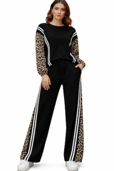OEM Women's Black Leopard Print Tracksuit