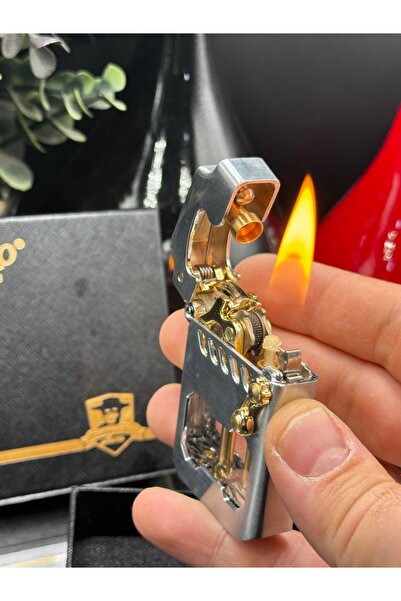 NikaŞ Zorro Şeffaf Yakıt Hazneli Mekanik Çakmak - Retro Tasarım Gümüş Renk-zorro 786 model