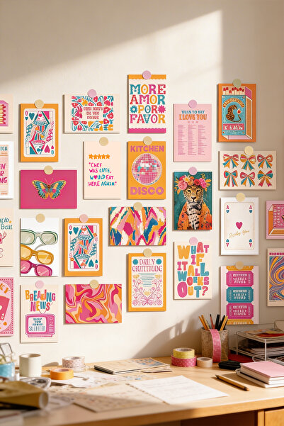 tifopix Modern Estetik Poster Seti Pinko 30 Parça Çerçevesiz - Kalın Kuşe Kağıt