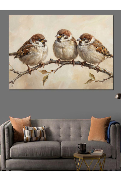 karizmart Daldaki Üç Küçük Kuş Portresi Dekoratif Kanvas - Mdf Ahşap Tablo