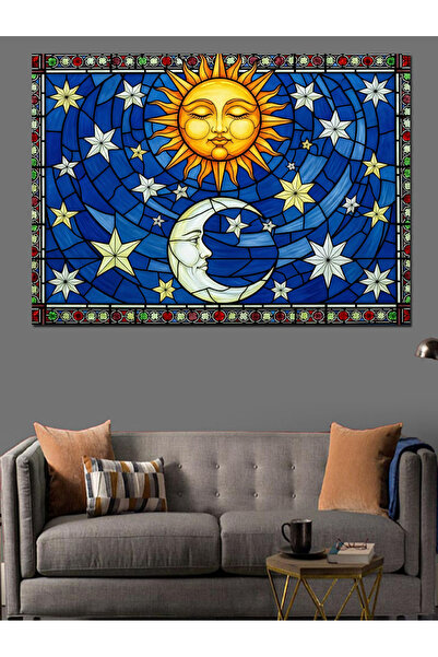 karizmart Vitray Tarzı Güneş Ve Ay Sembolü Dekoratif Kanvas - Mdf Ahşap Tablo