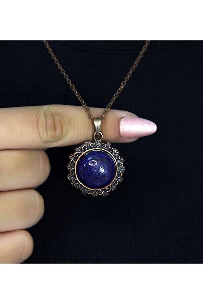 esha Natural Stone Lapis Natural Stone Patterned Authentic Women's Necklace w...