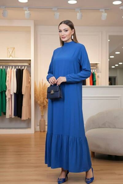 Polologin Butik Indigo Blue D Mock Neck B Ruched Sleeve Maxi Dress - Skirt V ...