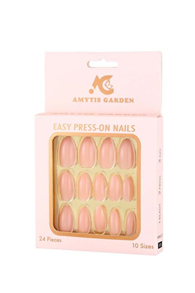AMYTIS GARDEN أظافر صناعية لاصقة، 24 قطعة، لون خوخي، قابلة لإعادة الاستخدام، ...