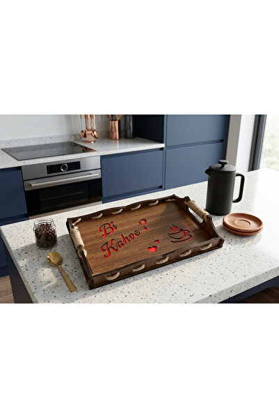 MEN TASARIM Ahşap Tepsi Hasır İp Model