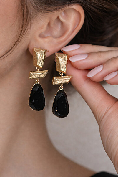 COCOSH TAKI Black stone hammer Textured gold color geometric evening dress wo...