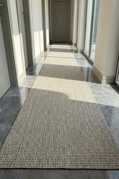 VOPTEKS Hasır Halı Gri Yolluk Jüt Halı Kilim Yıkanabilir Halı